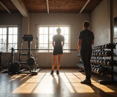 Una persona haciendo ejercicio con un entrenador, simbolizando nutrición deportiva.